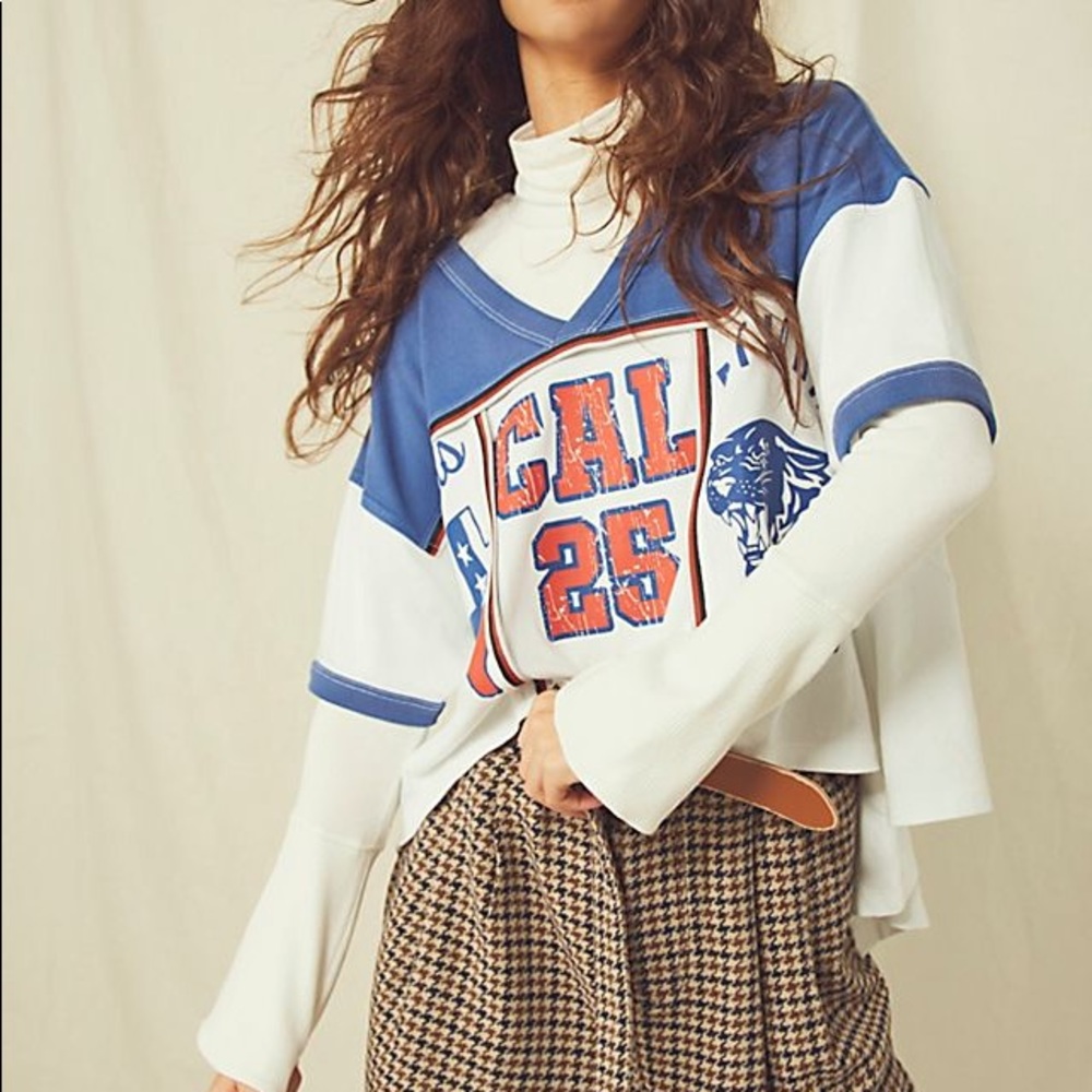 Free People Top Sporty Splice Graphic Swing Tee
